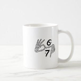 Rolig Six Seven 6 7 Meme 67 Skelett Hand Halloween Kaffemugg