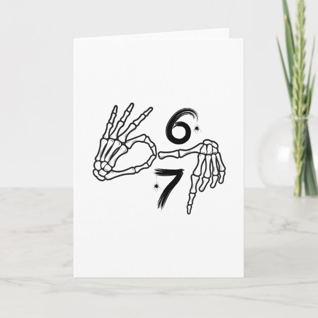 Rolig Six Seven 6 7 Meme 67 Skelett Hand Halloween Kort (Framsida)
