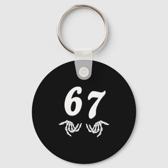 Rolig Six Seven 6 7 Meme 67 Skelett Hand Halloween Nyckelring (Framsida)