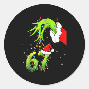 Rolig Six Seven 6 7 Meme 67 Xmas Hand Jul Kostym Runt Klistermärke