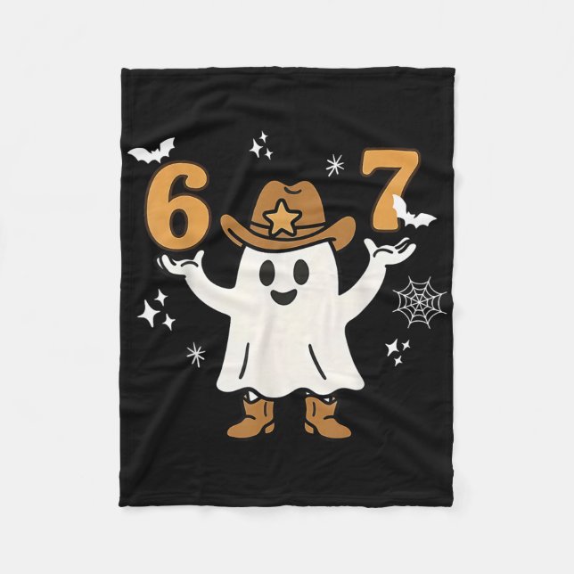 Rolig Six Seven 6 7 Meme Cowboy Spöke Halloween Co Fleecefilt (Framsidan)