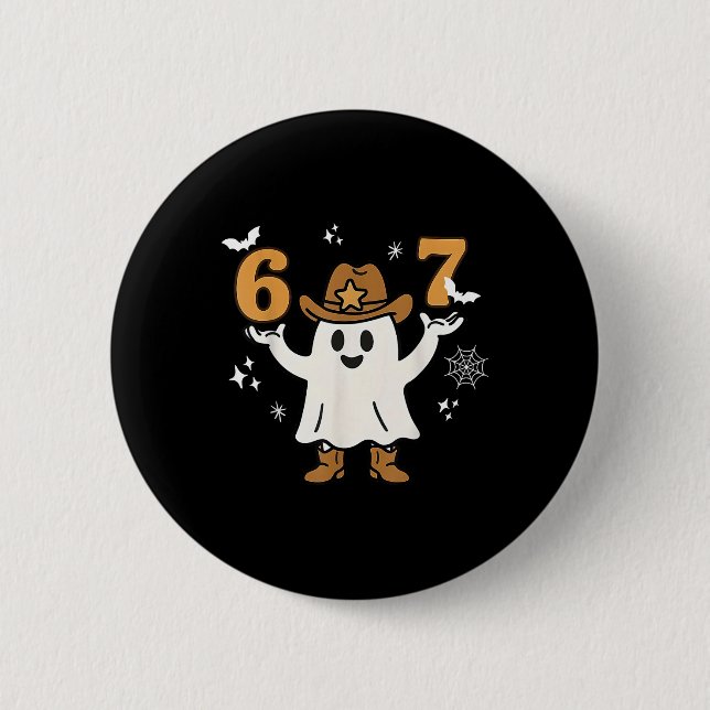 Rolig Six Seven 6 7 Meme Cowboy Spöke Halloween Co Knapp (Framsida)