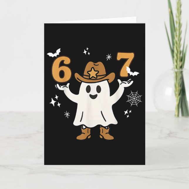 Rolig Six Seven 6 7 Meme Cowboy Spöke Halloween Co Kort (Framsida)