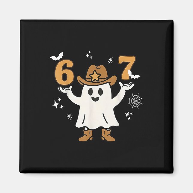 Rolig Six Seven 6 7 Meme Cowboy Spöke Halloween Co Magnet (Framsidan)