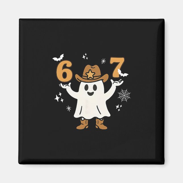 Rolig Six Seven 6 7 Meme Cowboy Spöke Halloween Co Magnet (Framsidan)