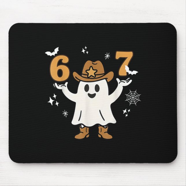 Rolig Six Seven 6 7 Meme Cowboy Spöke Halloween Co Musmatta (Framsidan)