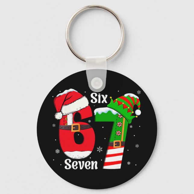 Rolig Six Seven 6 7 Meme Gen Alpha Slang Tomte Elf Nyckelring (Framsida)