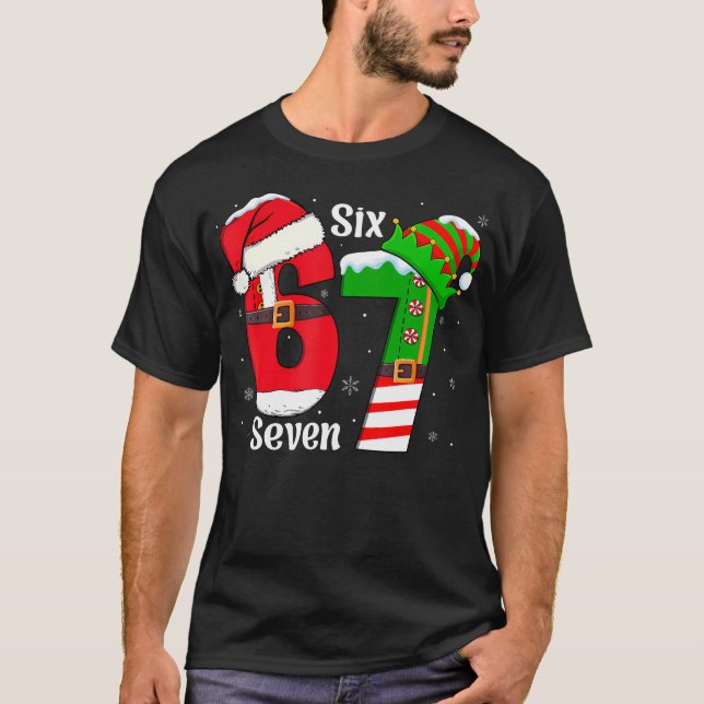 Rolig Six Seven 6 7 Meme Gen Alpha Slang Tomte Elf T Shirt (Framsida)
