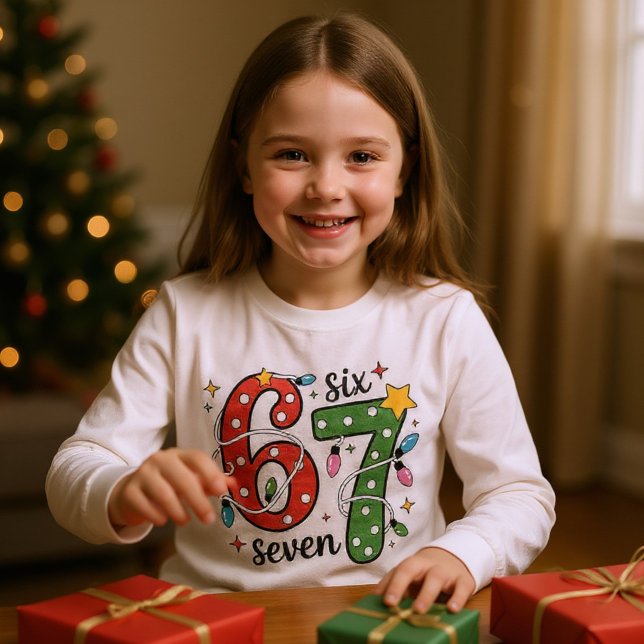Rolig Six Seven 6 7 Meme Julbelysning Barn T Shirt (Skapare uppladdad)