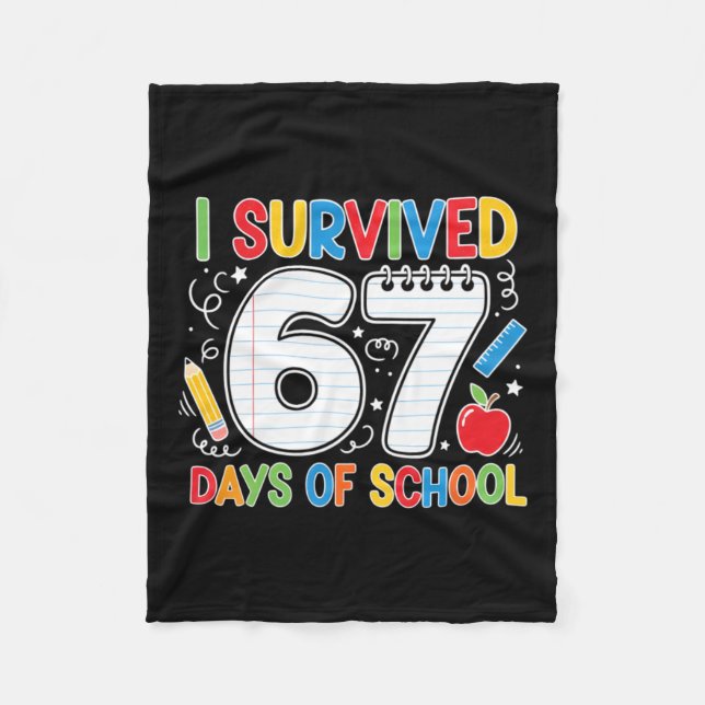 Rolig Six Seven Skol Meme Överlevde 67 Dagar Skämt Fleecefilt (Framsidan)