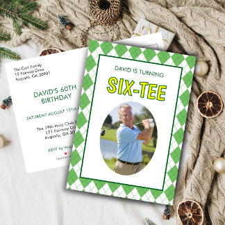 Rolig Six-tee Golf 60-årsdag Inbjudan Vykort