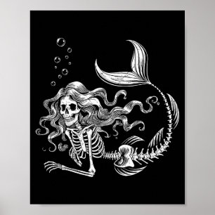 Rolig sjöjungfru skelett Halloween kostym kvinnor Poster