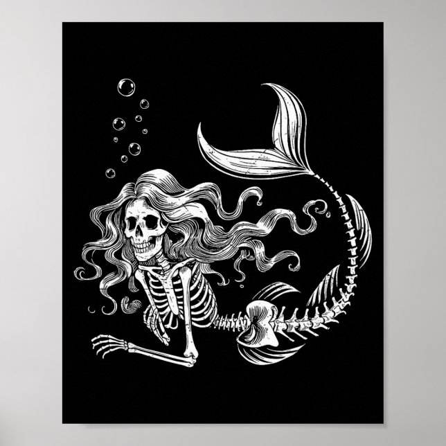 Rolig sjöjungfru skelett Halloween kostym kvinnor  Poster (Framsidan)