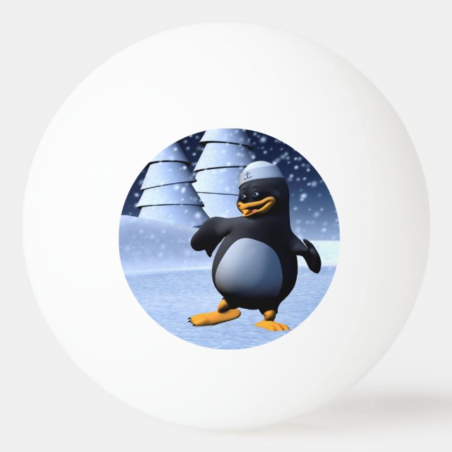 Rolig sjömanpingvin som dansar pingisboll (Framsidan)