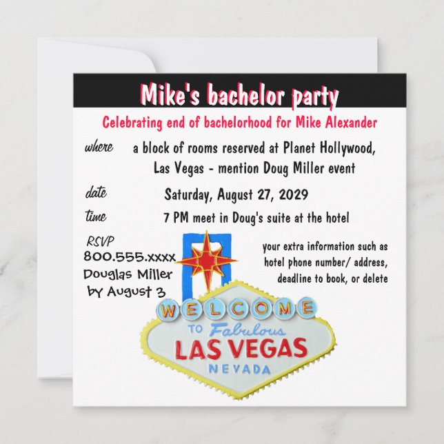 Rolig Sjuande Bachelorfest i Las Vegas Inbjudningar (Framsida)