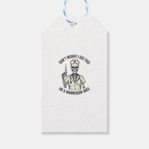 Rolig Sjuksköterske Skelett Spruta Vintage Gravyr  Presentetikett