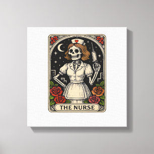 Rolig Sjuksköterske Skelett Tarotkort Halloween Sj Canvastryck