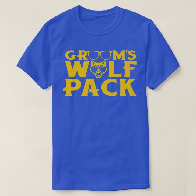 Rolig Sjungande Brudgum Wolfpack Bröllopsfest T Shirt (Design framsida)