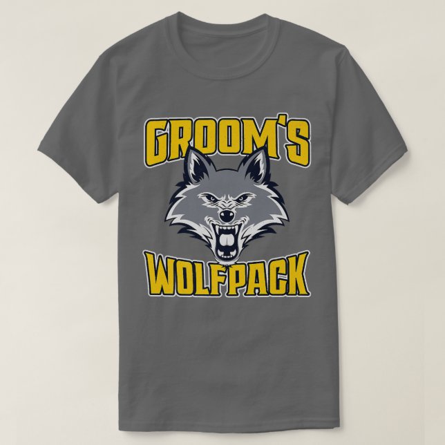 Rolig Sjungande Brudgum Wolfpack Bröllopsfest T Shirt (Design framsida)