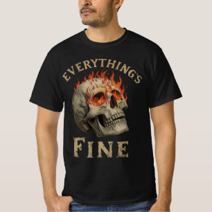 Rolig Skalle Flamma Grafisk T-shirt – Allt är Bra
