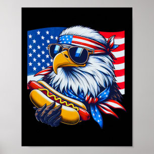 Rolig Skallig Örn Hotdog Amerikansk Flagga 4:e Jul Poster