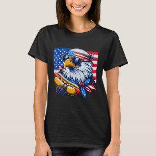 Rolig Skallig Örn Hotdog Amerikansk Flagga 4:e Jul T Shirt