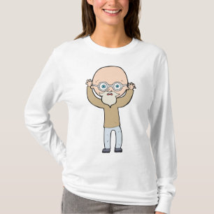 Rolig skallig udda gammal man med skägg t shirt