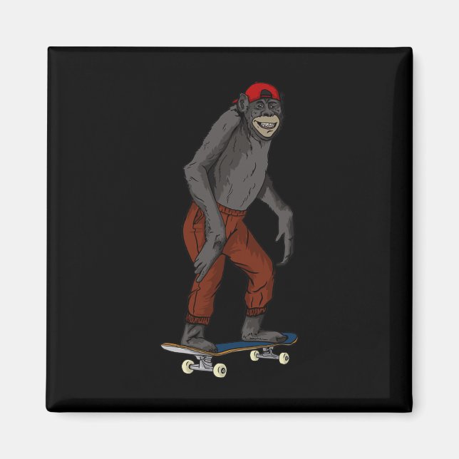 Rolig Skateboard Apa Presentidé 4 Skate Och Halfpi Magnet (Framsidan)