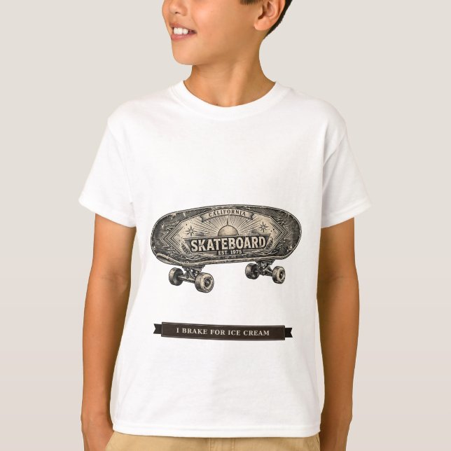 Rolig skateboard för barn "Jag bromsar för glass" T Shirt (Framsida)