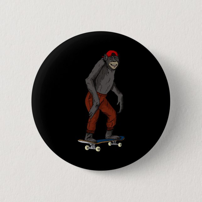 Rolig Skateboard Monkey Presentidé 4 Skate Och Hal Knapp (Framsida)