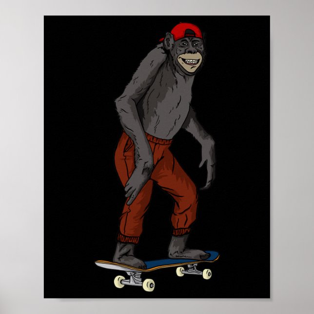 Rolig Skateboard Monkey Presentidé 4 Skate Och Hal Poster (Framsidan)