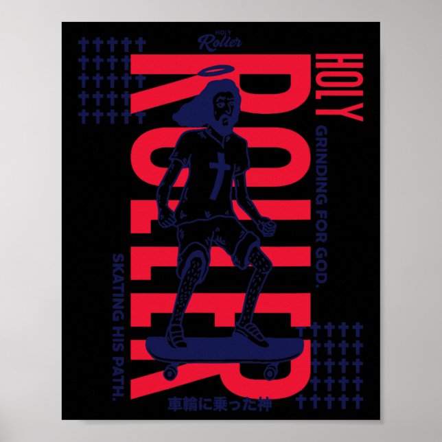 Rolig Skateboardåkande Jesus Helig Roller Gatuart  Poster (Framsidan)