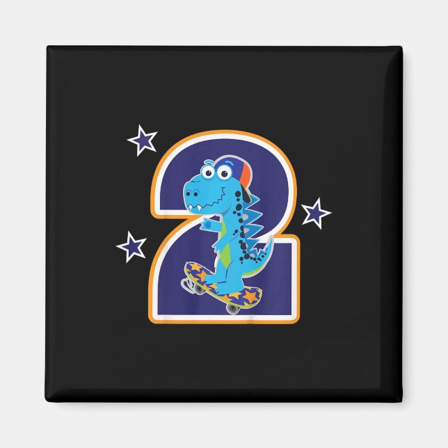 Rolig skateboarding dinosaur för barn 2-års födels magnet (Framsidan)