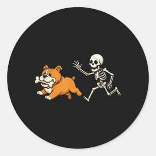 Rolig Skelett Bulldog Halloween Hund Mamma Husdjur Runt Klistermärke