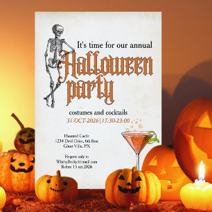 Rolig Skelett Cocktail Kontor Halloweenfest Inbjudningar