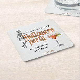 Rolig Skelett Cocktail Kontor Halloweenfest Underlägg Papper Kvadrat