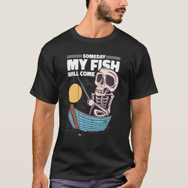 Rolig Skelett Fiskare Fiske T Shirt (Framsida)