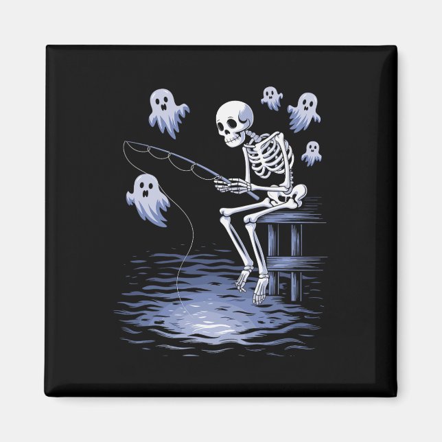 Rolig skelett fiske älskare spöklik Halloween fisk Magnet (Framsidan)