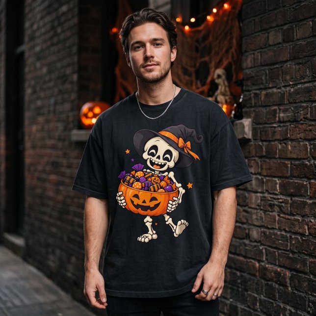 Rolig Skelett Halloween T-Shirt (Skapare uppladdad)