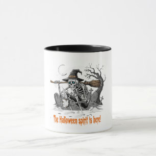 Rolig Skelett Häxa Dricker Kaffe Skumma Hallen Mugg