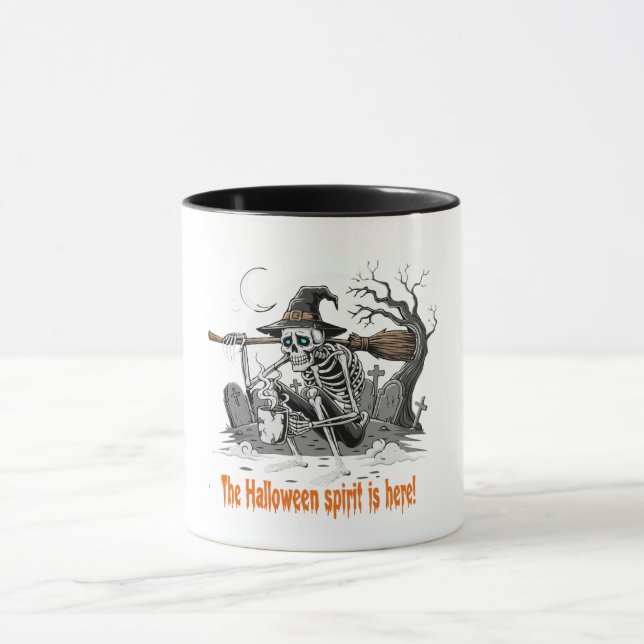 Rolig Skelett Häxa Dricker Kaffe | Skumma Hallen Mugg (Center)