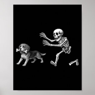 Rolig skelett jaktande beagle hund Halloween hunda Poster