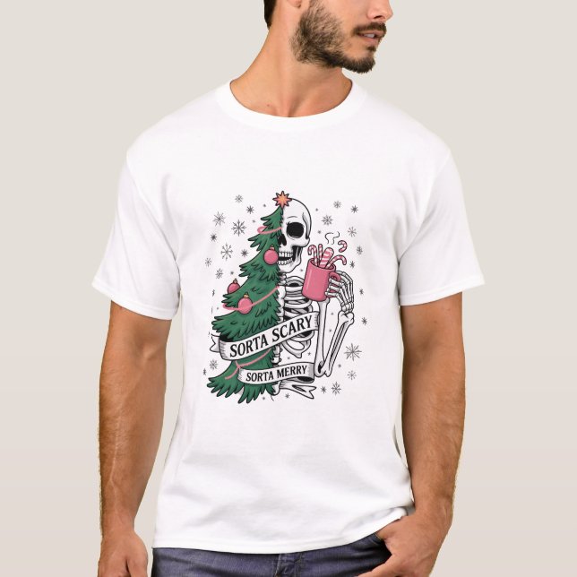 Rolig skelett jul lite glad lite läskig  t shirt (Framsida)
