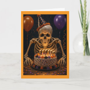 Rolig Skelett Över Backen Halloween Födelsedag  Kort