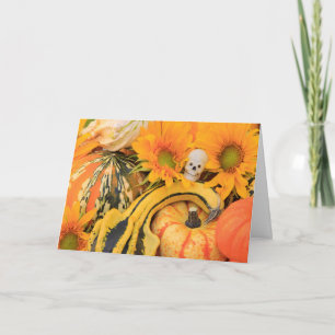 Rolig Skelett, Pumpa, Solros, Halloween Kort