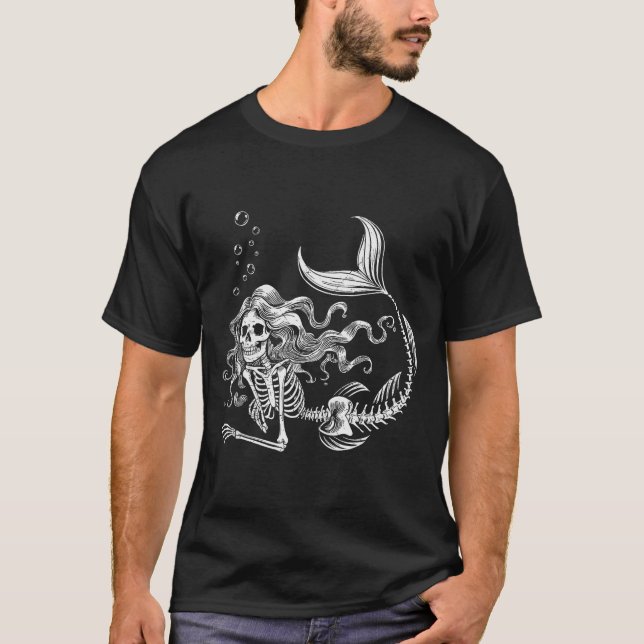 Rolig Skelett Sjöröding Drakdräkt Halloween Kostym T Shirt (Framsida)