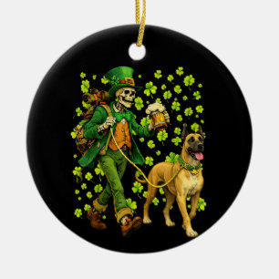 Rolig skelett som går med Grand Danois gotisk hund Julgransprydnad Keramik