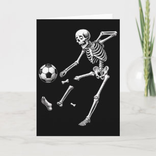 Rolig skelett som spelar fotboll, Halloween-fotbol Kort