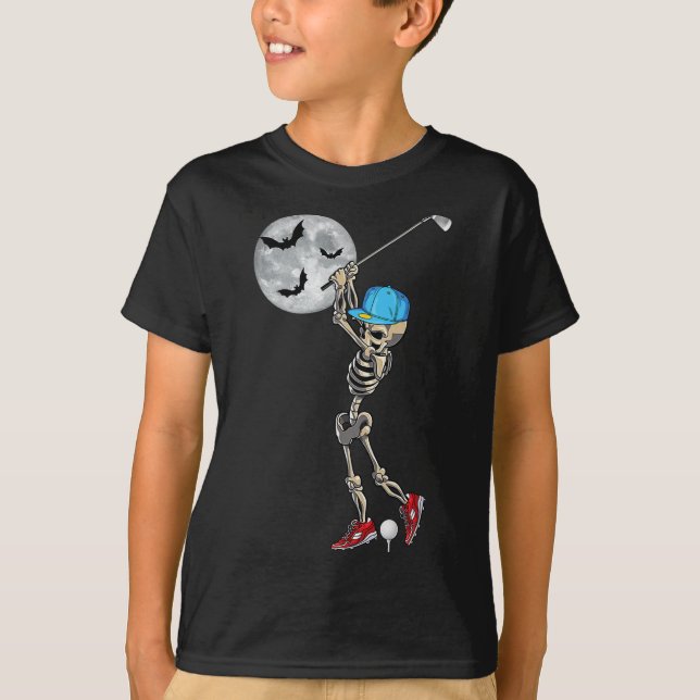 Rolig Skelett Spelar Golf Golfande Glad Hallowee T Shirt (Framsida)