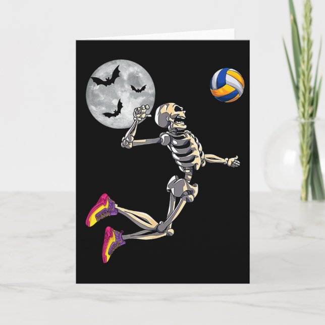 Rolig Skelett Spelar Volleyll Glad Halloween Da Kort (Framsida)